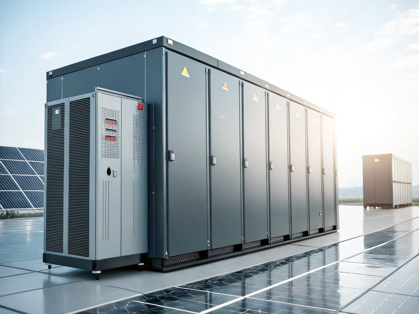 A visually appealing image of a solar panel system connected to a modern energy storage solution, emphasizing the benefits of storing solar energy for later use.